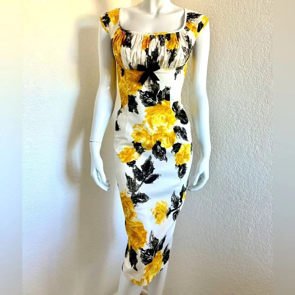 Floral Yellow and Black Dress - Picture 4 of 11